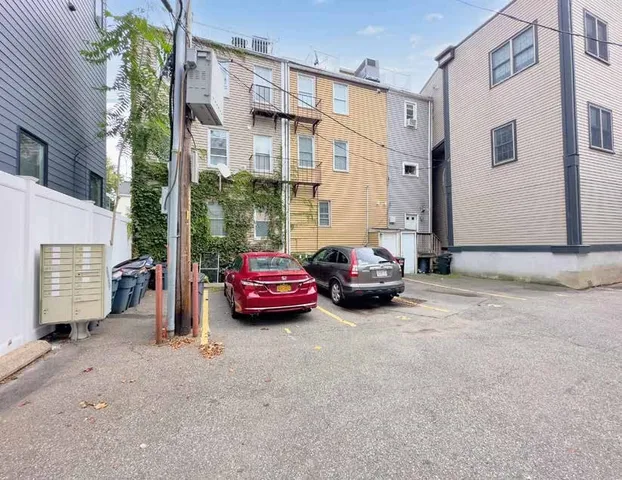 a view of a house with white door