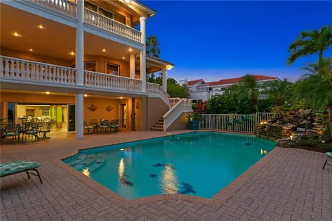 an outdoor space with patio and furniture