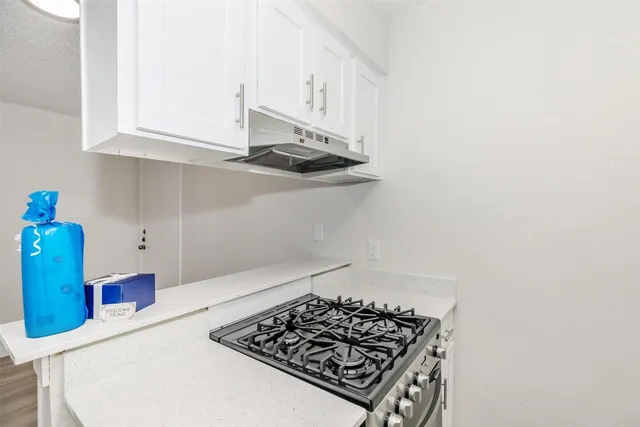 a kitchen with stainless steel appliances a stove and a refrigerator