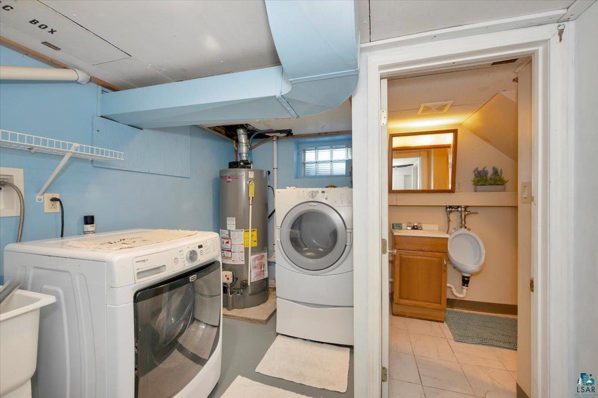 4345 West 8th Street Duluth, MN 55807 - Photo 26 of 31 Laundry area with water heater and washer and clothes dryer