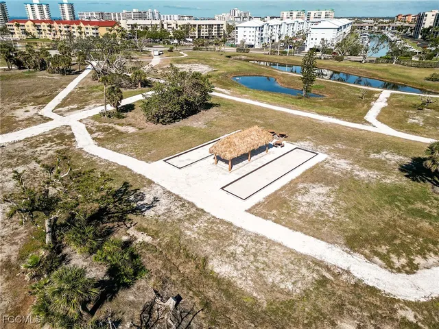 a view of a swimming pool with a garden