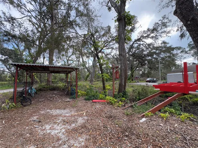 a view of a yard with a tree