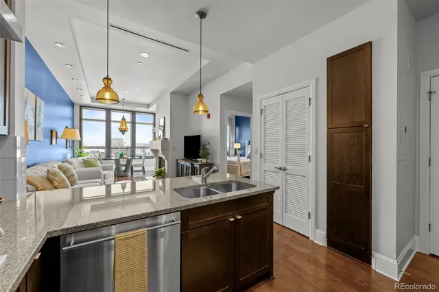 a kitchen with counter top space and a sink