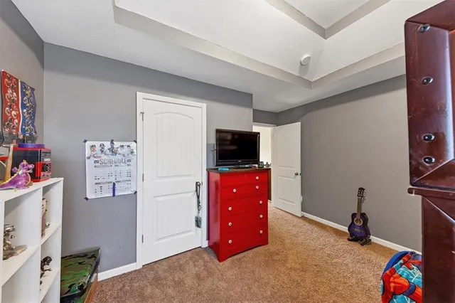 a bedroom with a bed and a television in it