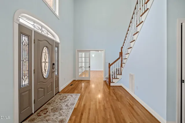 a view of gallery with wooden floor