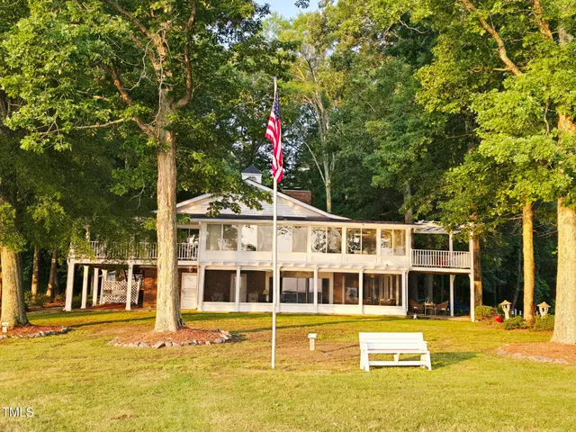 a view of a lake and a yard