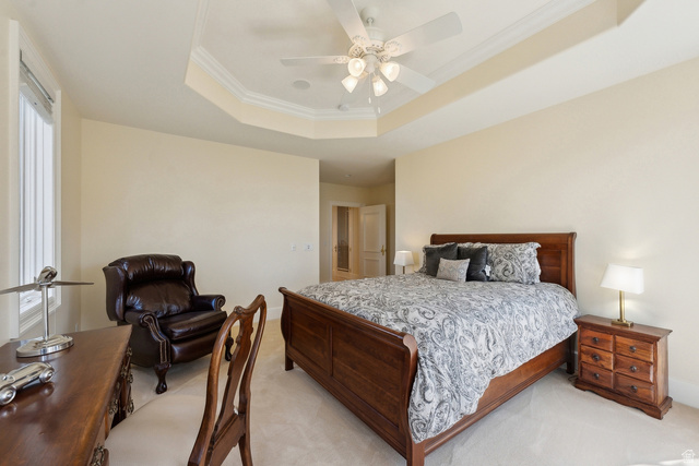 1714 Ridge Point Drive Bountiful, UT 84010 - Photo 82 of 132 Tray ceiling with crown molding and a ceiling fan