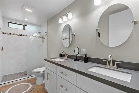 a bedroom with a bed and closet