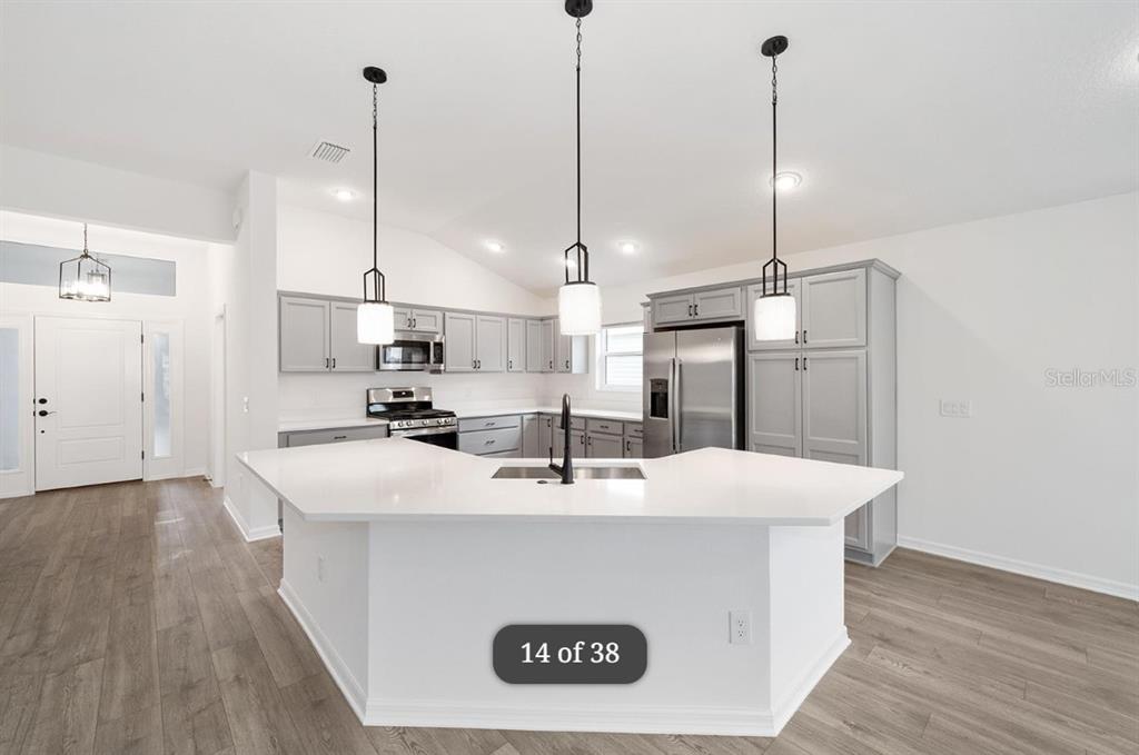 1917 Panlilio Loop The Villages, FL 34762 - Photo 9 of 11 a view of kitchen with kitchen island a sink a center island and wooden floor