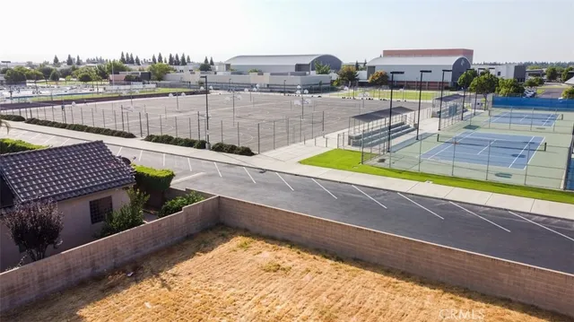 an aerial view of a house with a garden