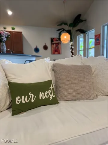 a living room with a couch and a table