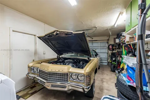 a car parked in a garage