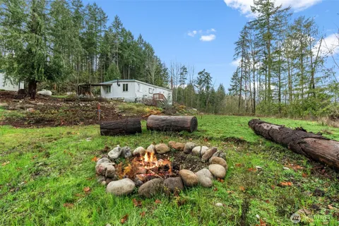 a garden view with a sitting space