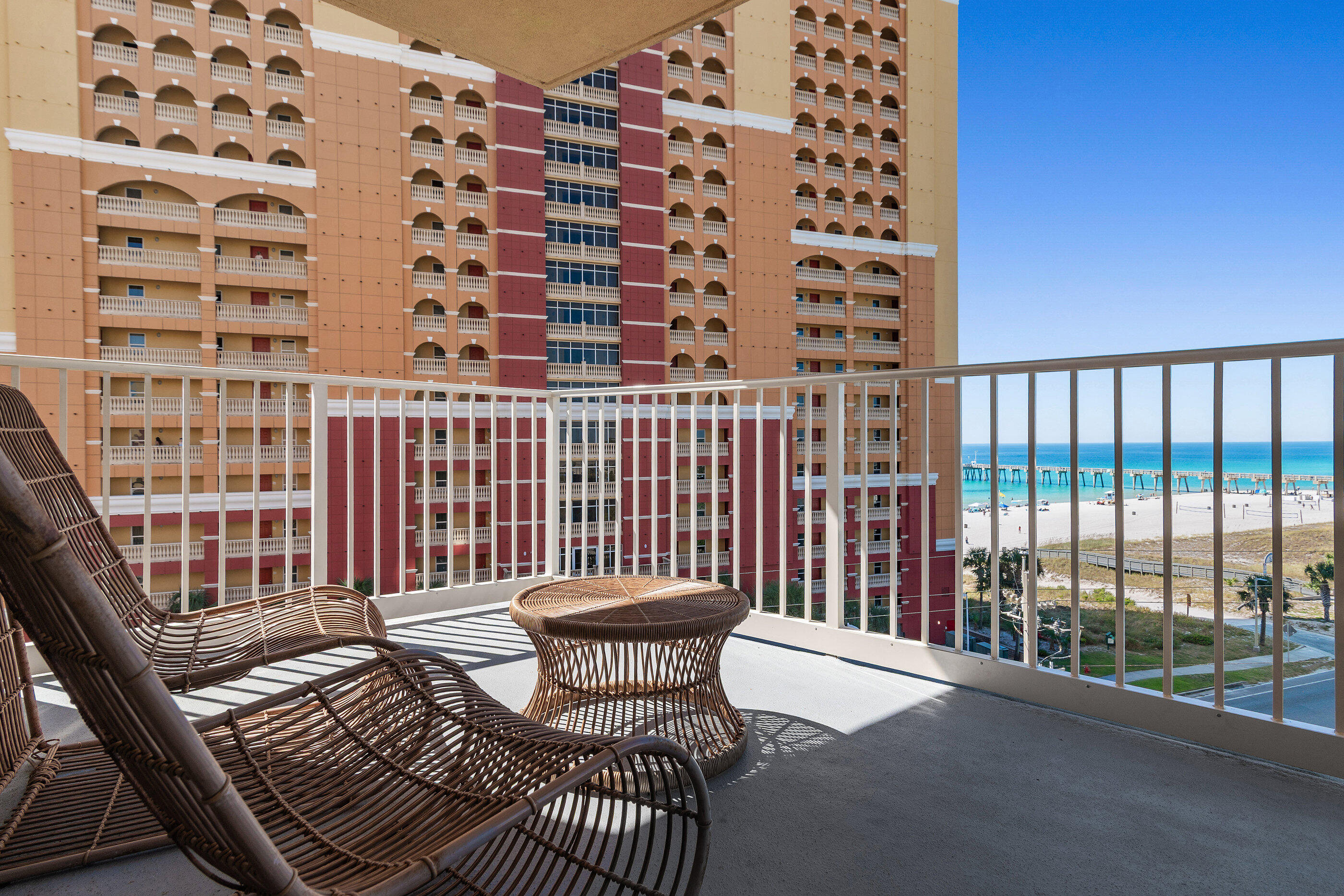 15928 Front Beach Road, Unit 601 Panama City Beach, FL 32413 - Photo 22 of 39 a view of a balcony with wooden floor