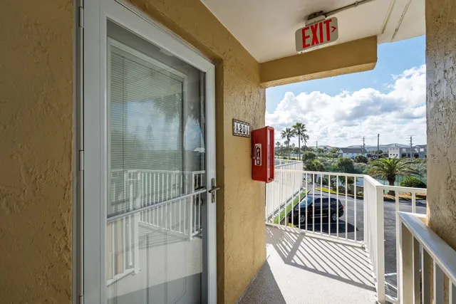 a view of a balcony from door