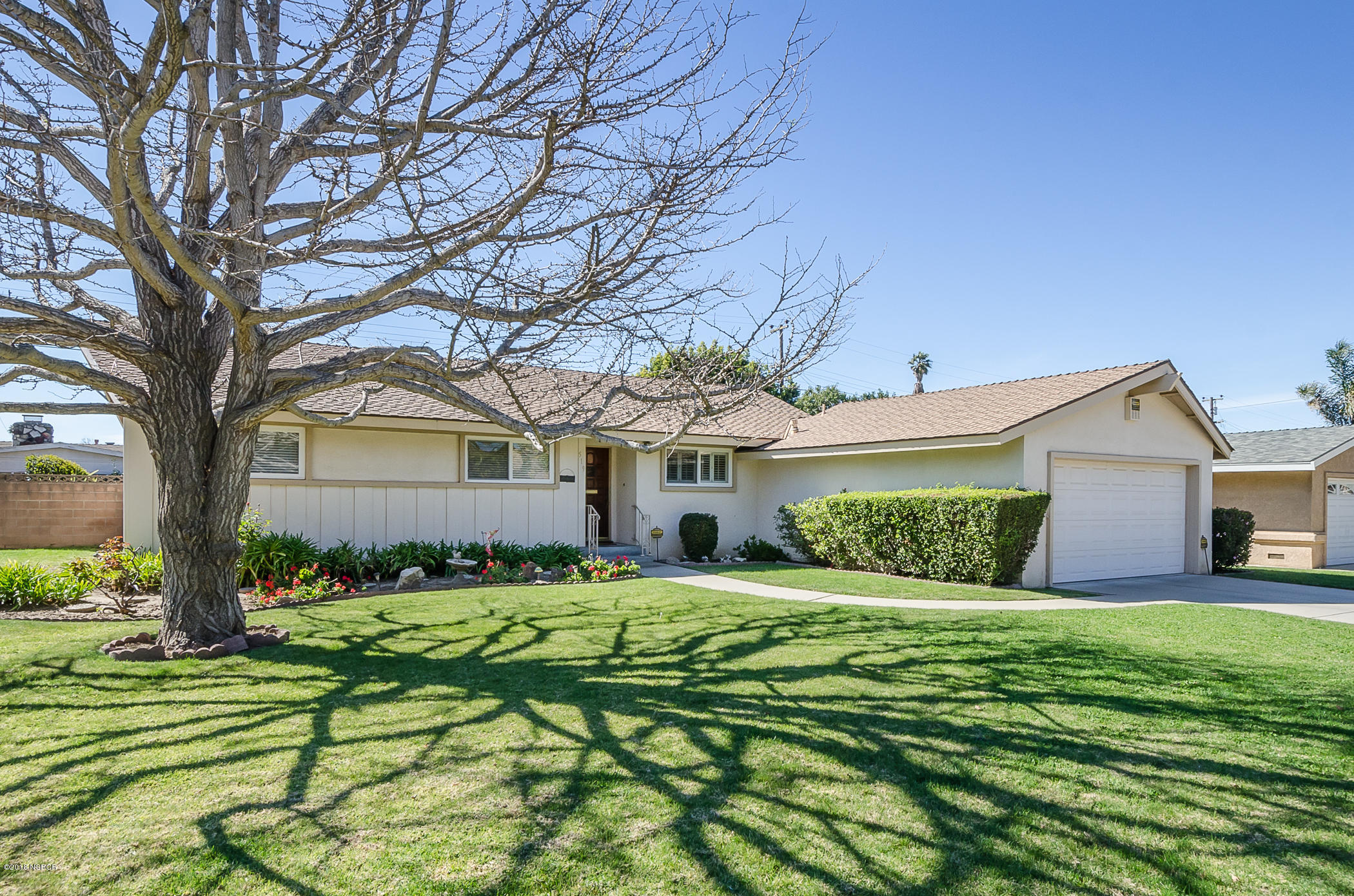 a front view of a house with a yard and trees