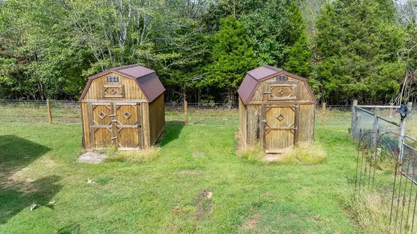 a garden view with a sitting space