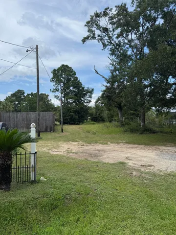 a view of a garden with a slide