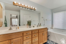 19 East Southfield Road Spanish Fork, UT 84660 - Photo 33 of 74 Full bathroom with double vanity and a garden tub