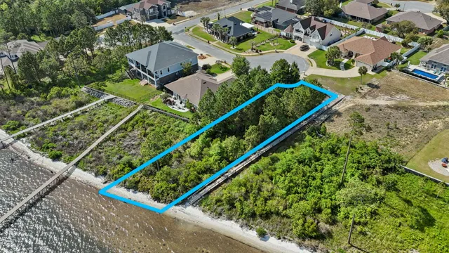 an aerial view of a garden with houses