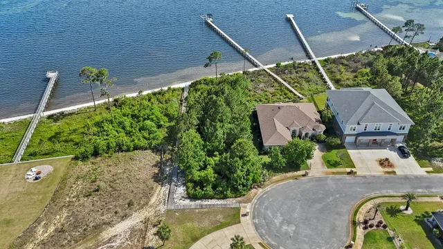an aerial view of a house with a garden