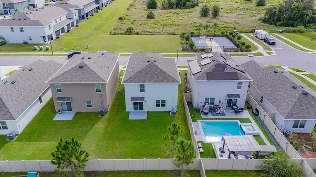 an aerial view of an buildings