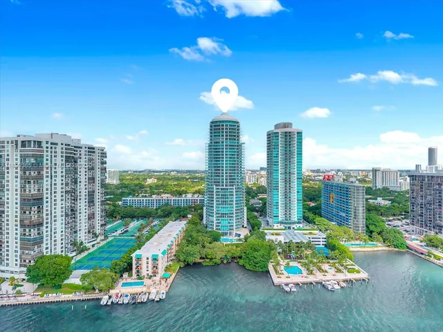 a city view with tall buildings