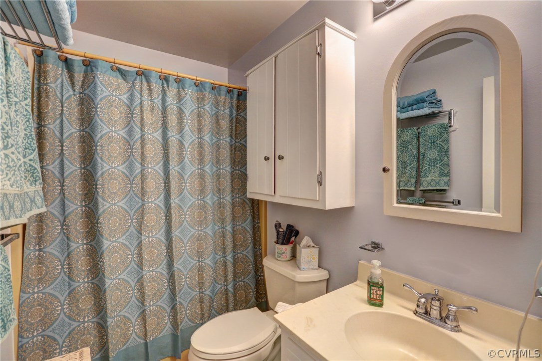 13601 Queensgate Road Midlothian, VA 23114 - Photo 29 of 39 a bathroom with a sink a toilet and shower curtain