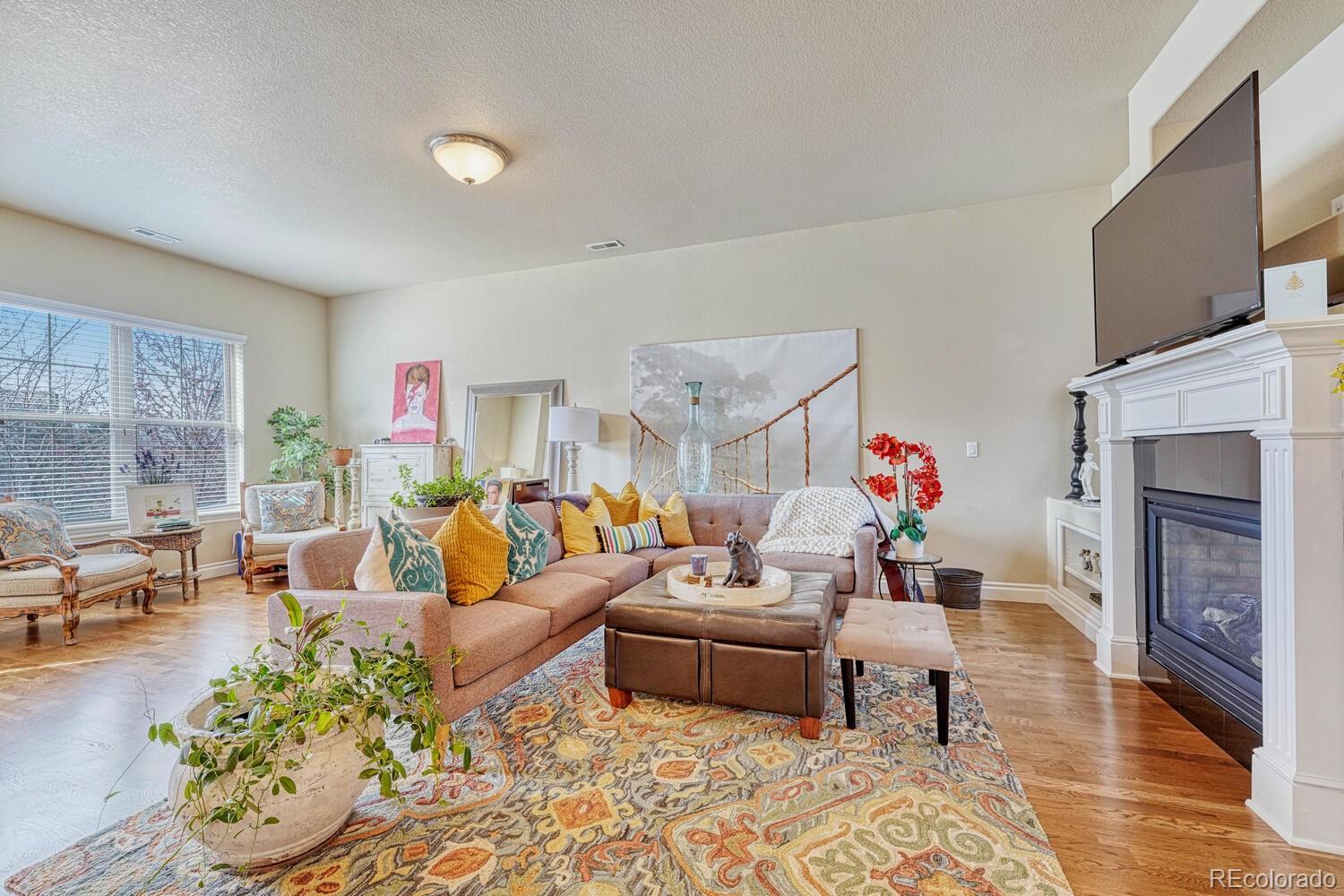 10120 RidgeGate Circle Lone Tree, CO 80124 - Photo 4 of 25 a living room with furniture and a fireplace