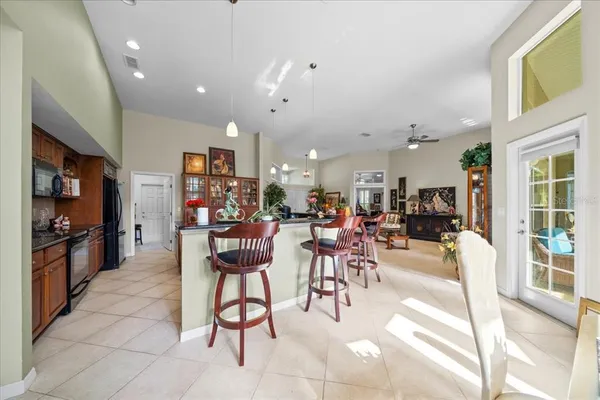 a view of a dining area with furniture