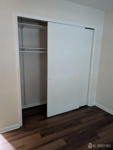 a view of walk in closet with wooden floor