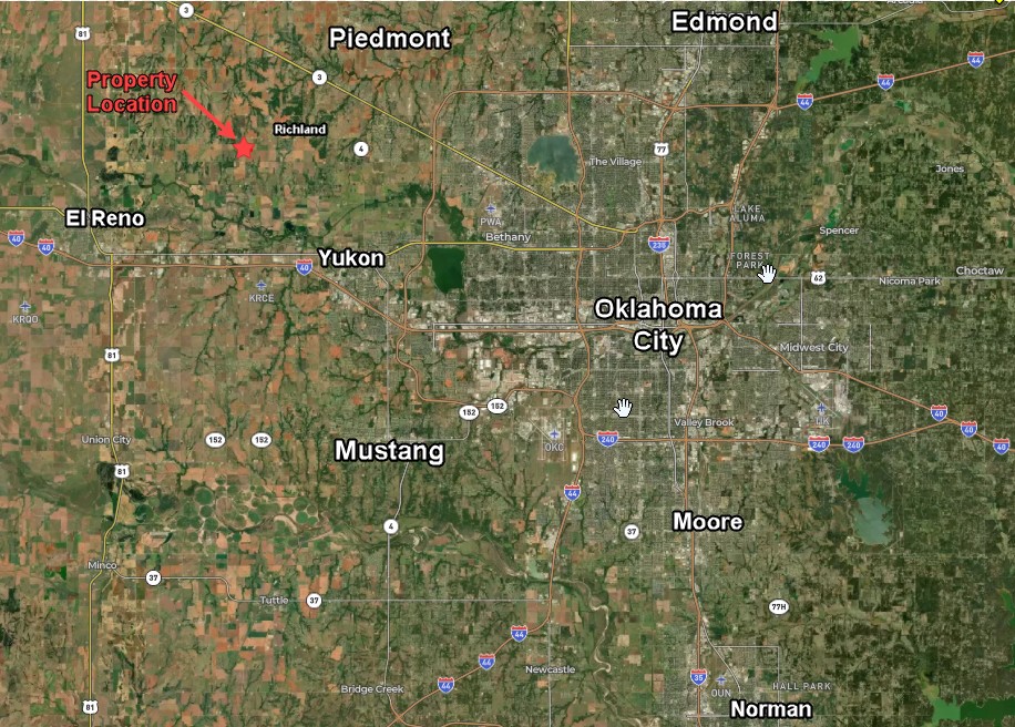16 North Gregory Road Yukon, OK 73099 - Photo 6 of 34 Location Map. Displaying the geographic placement of the property relative to surrounding municipalities and roadways