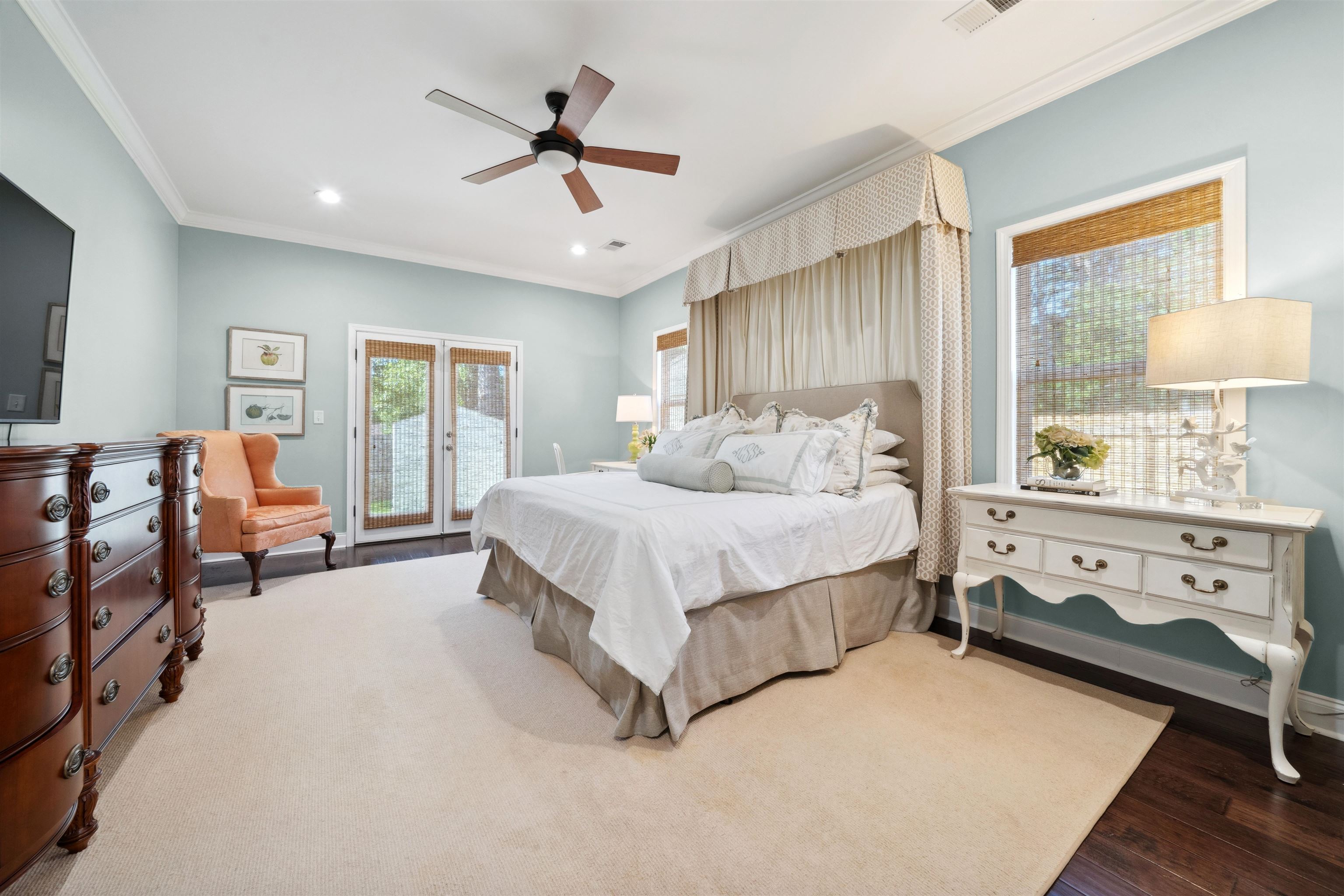 3794 Rosedale Drive Memphis, TN 38111 - Photo 17 of 33 Bedroom featuring crown molding, wood finished floors, recessed lighting, a ceiling fan, and baseboards