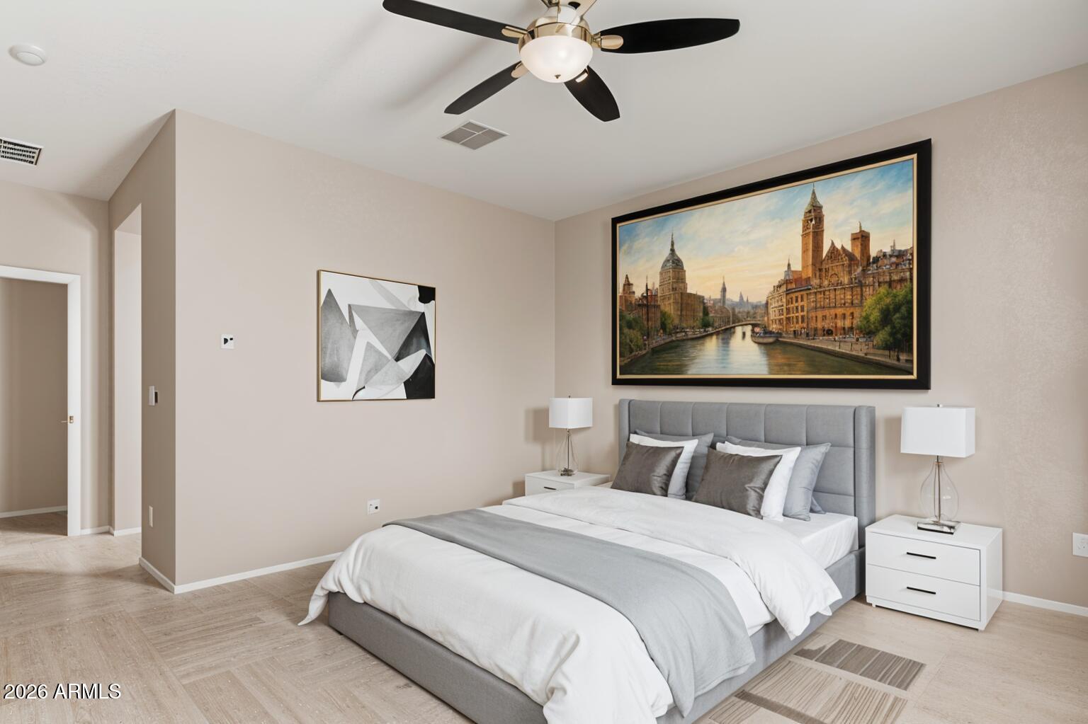 4228 West Coles Road Laveen, AZ 85339 - Photo 14 of 36 a bedroom with a large bed and a painting on the wall