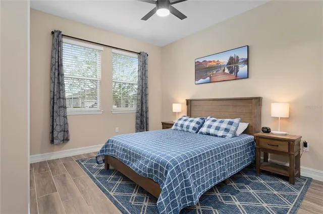 a bedroom with a bed and a walk in closet