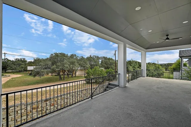 a view of a building from a balcony