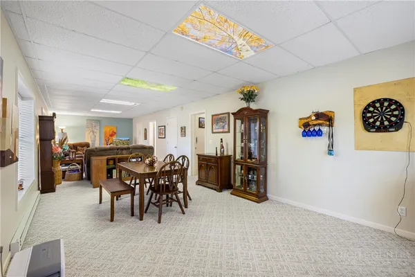 a view of a dining area with furniture