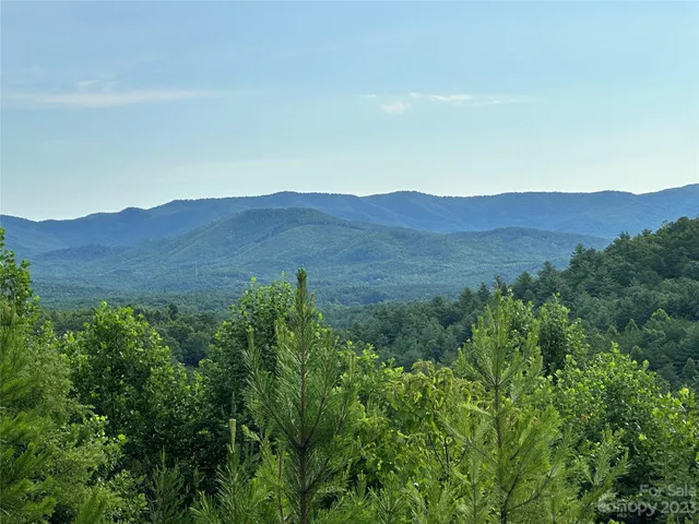 a view of a mountain range with lush green forest