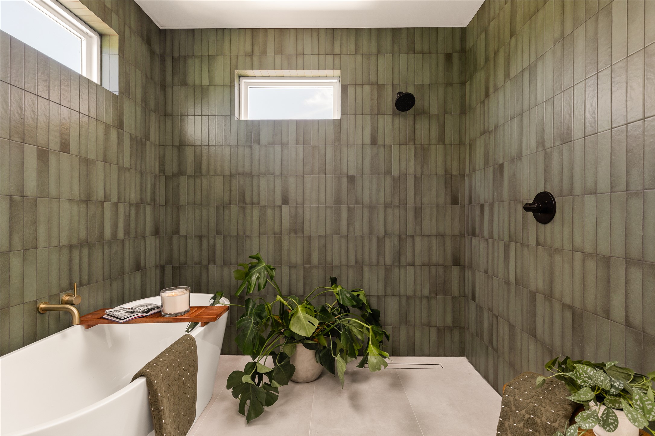 4530 Clawson Road, Unit 1 Austin, TX 78745 - Photo 22 of 24 Full bathroom featuring tiled shower and a freestanding bath