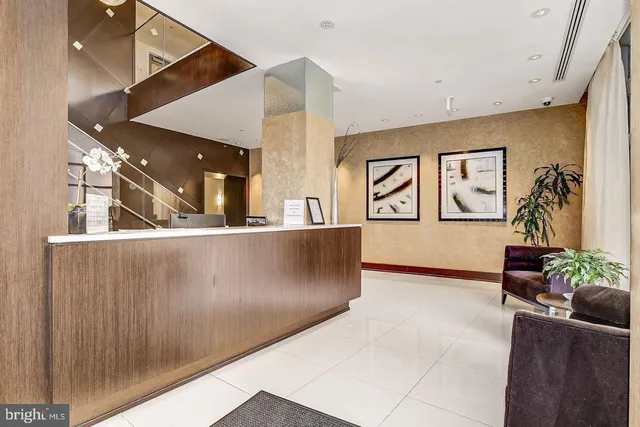 a garden view with a seating space