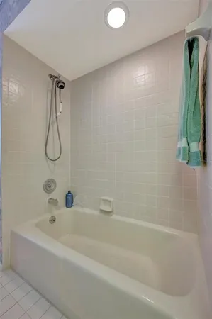 a bathroom with a bath tub with a shower