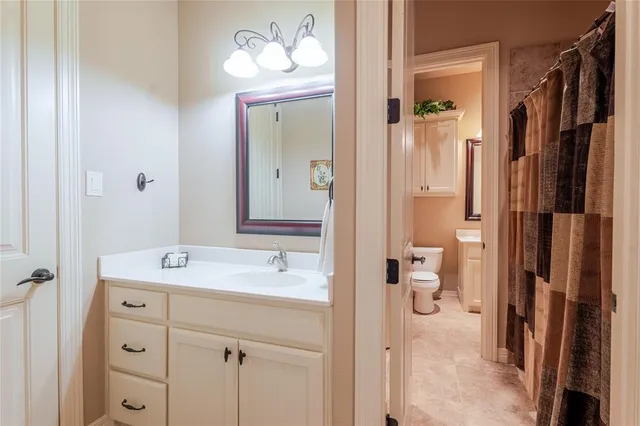 a bathroom with a sink a mirror a vanity and a shower