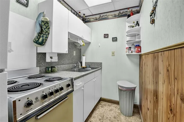a kitchen with a stove a sink and a refrigerator