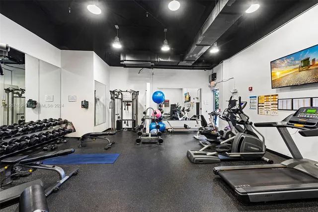 a view of a room with gym equipment