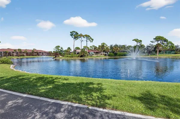 a view of a house with a yard and potted plants