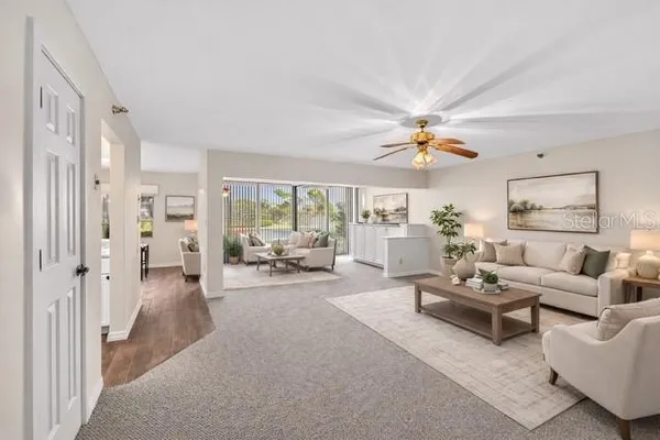 a view of hallway with wooden floor