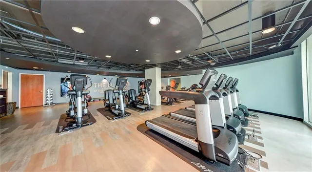 a view of a room with gym equipment