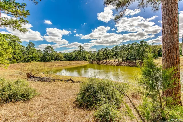 a view of a lake with houses in the back