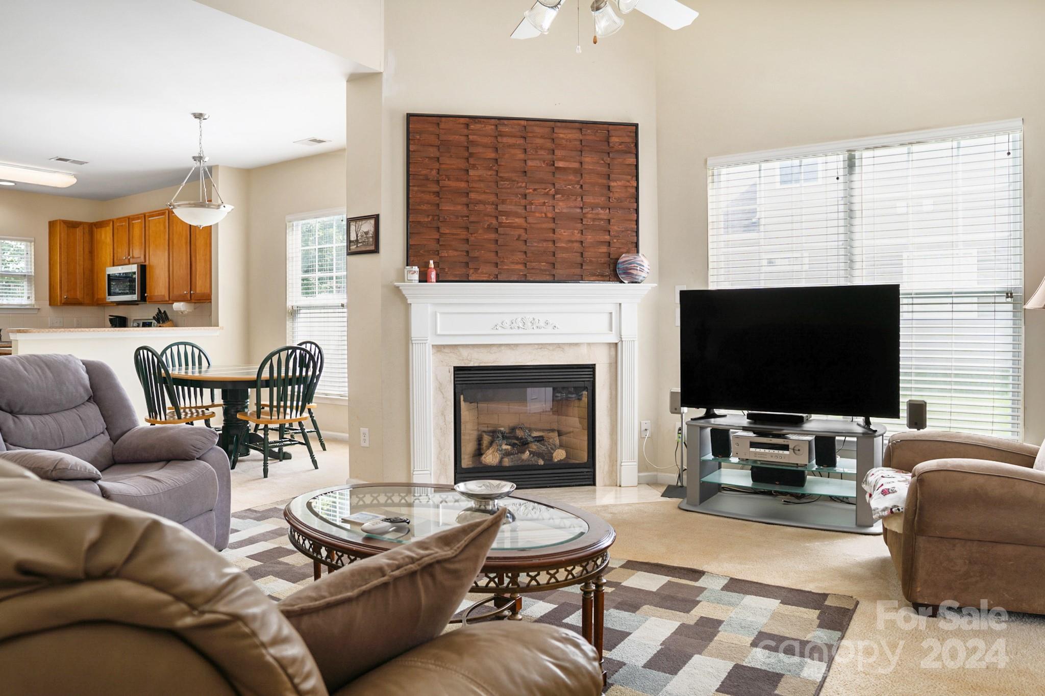 508 Marblewood Court Fort Mill, SC 29708 - Photo 4 of 21 a living room with furniture a flat screen tv and a fireplace