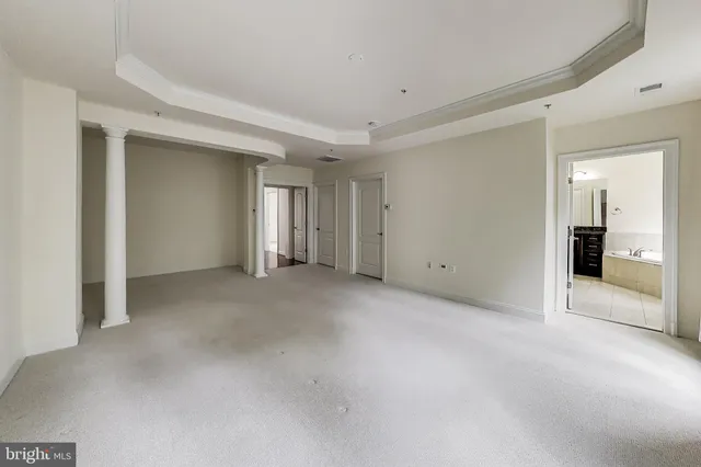 a view of a room with shelves